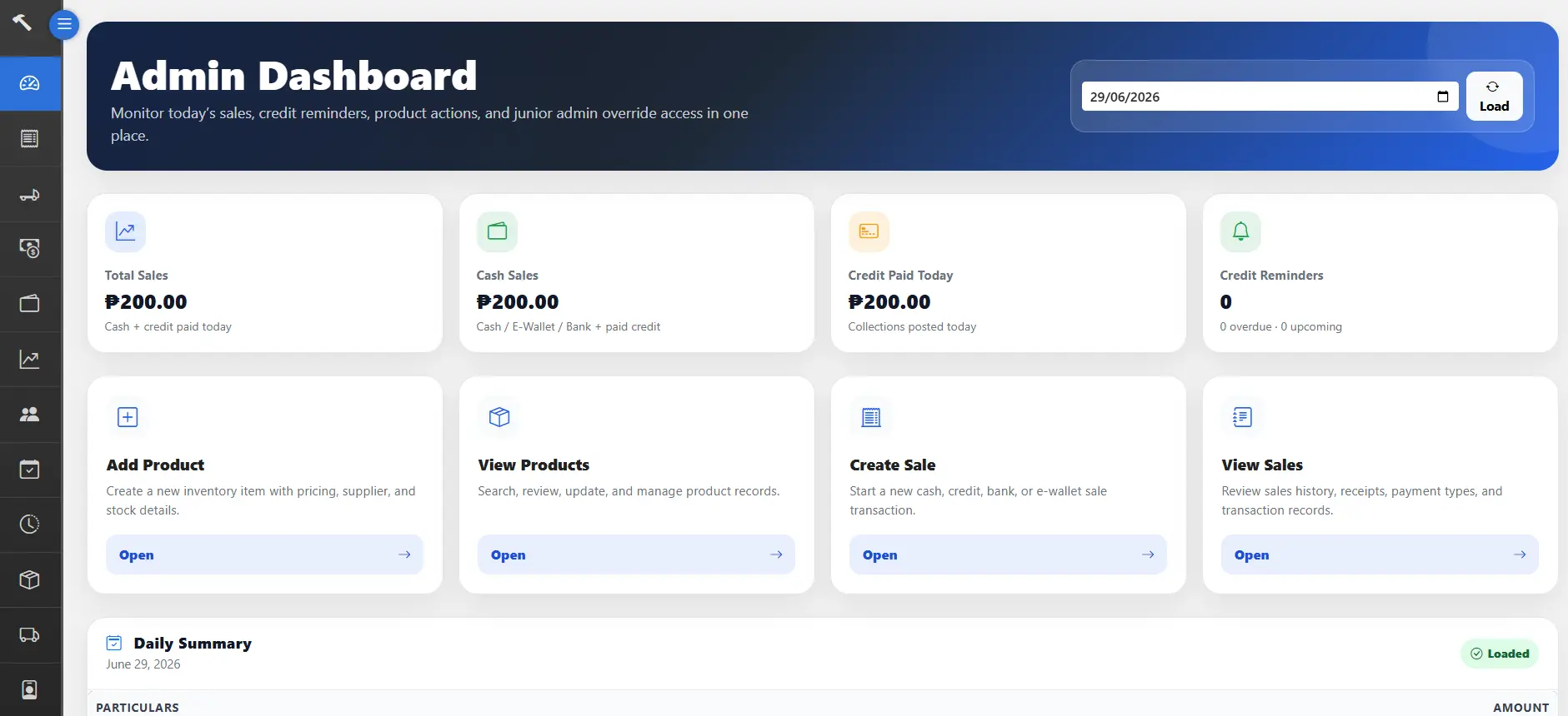 Inventory system dashboard screenshot